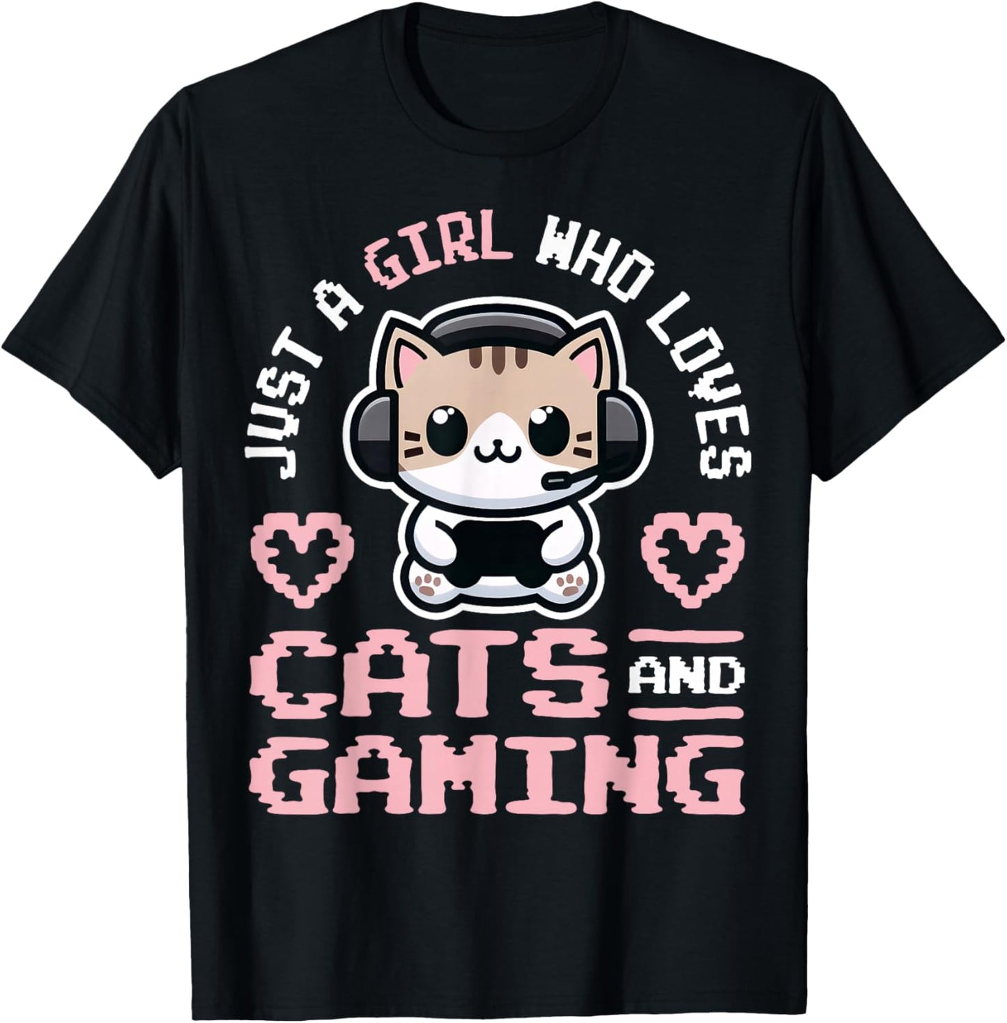 Girl Gaming and Cats Female Gamer T-Shirt - T-Shirt | Black