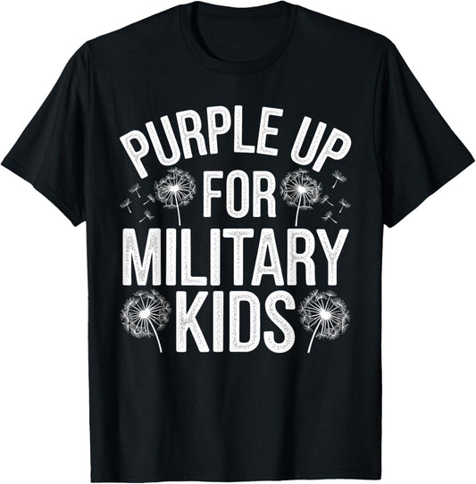 Purple Up for Military Kids Dandelion Military Child Month T-Shirt - T-Shirt | Black