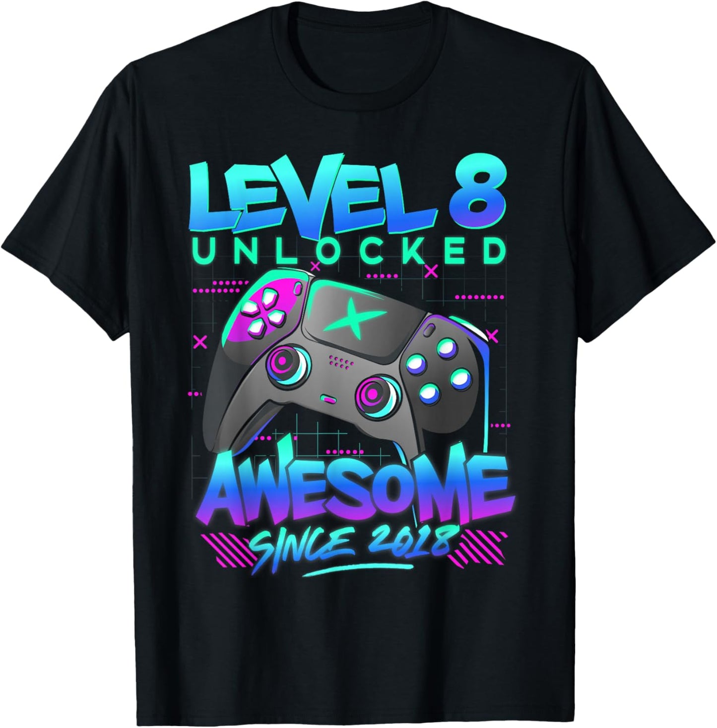 Level 8 Unlocked Awesome Since 2018 8th Birthday Gaming Boy T-Shirt - T-Shirt | Black