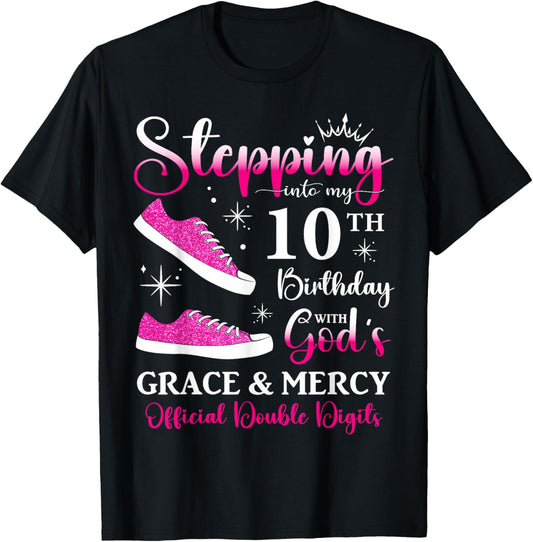 10th Birthday Official Double Digits Ten 10 Years Old Girls T-Shirt - T-Shirt | Black