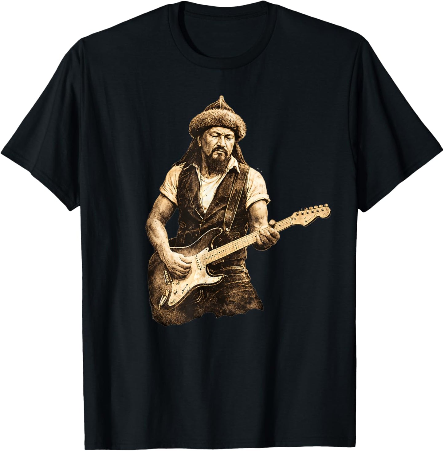 Genghis Khan Playing Electric Guitar Rock Music Superstar T-Shirt - T-Shirt | Black