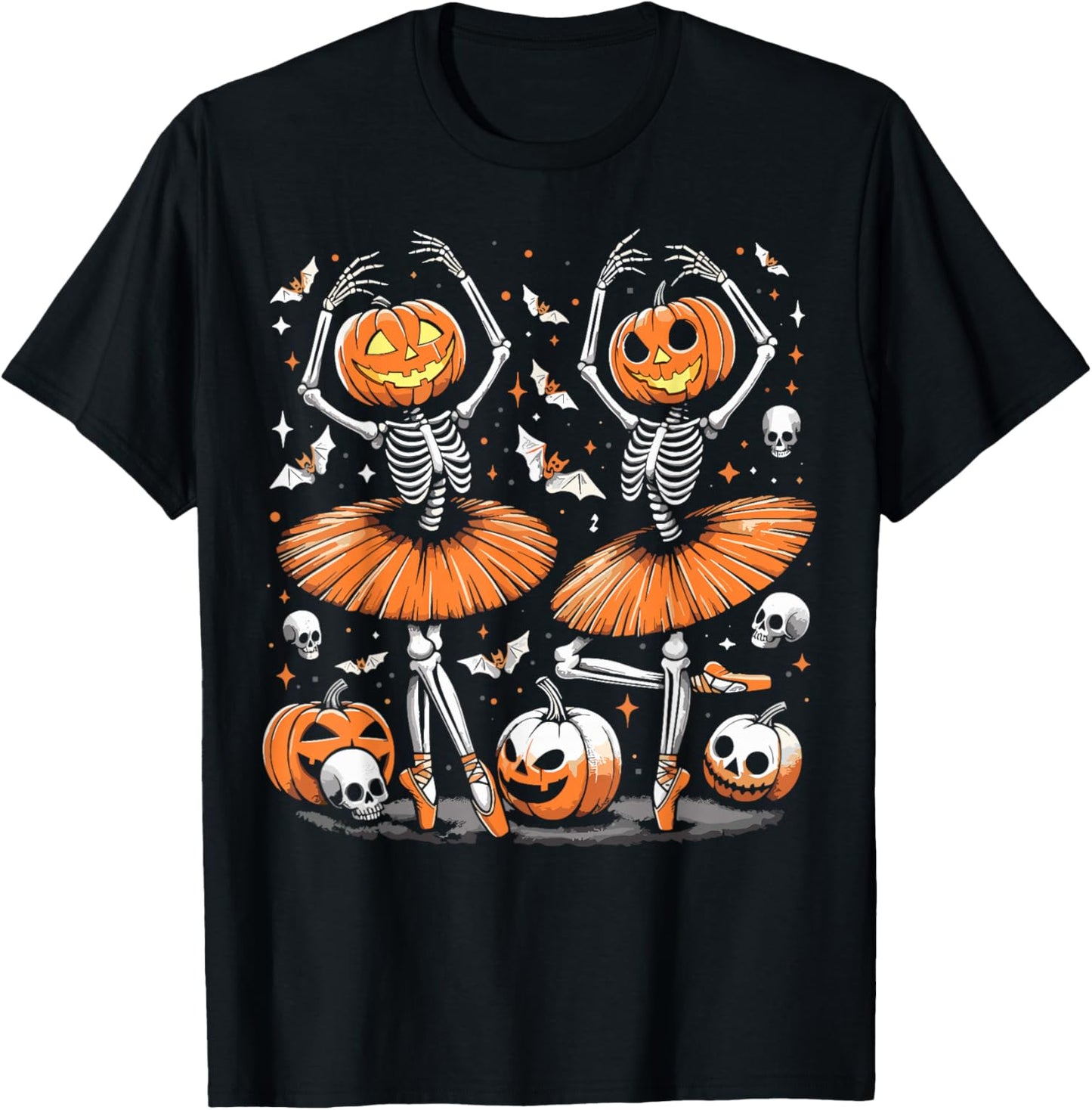 Halloween Skeleton Ballerina Pumpkin Ballet T-Shirt - T-Shirt | Black