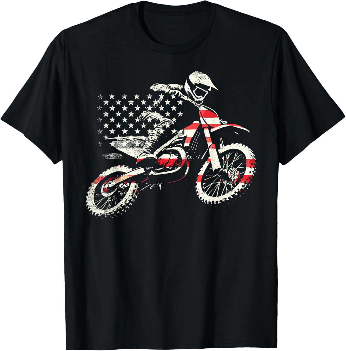 Dirt Bike Retro American Flag Motocross Enduro T-Shirt - T-Shirt | Black