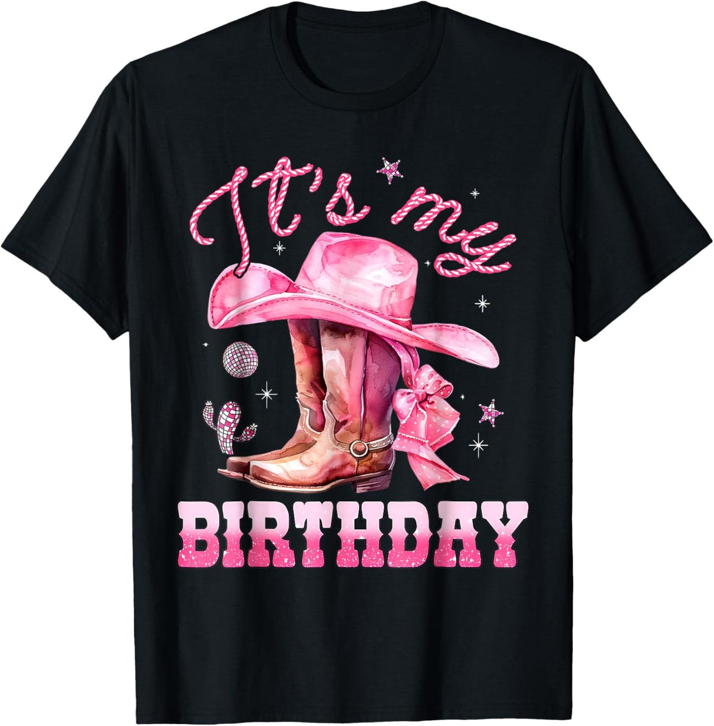 It's My Birthday Groovy Pink Western Cowgirl Birthday Girl T-Shirt - T-Shirt | Black