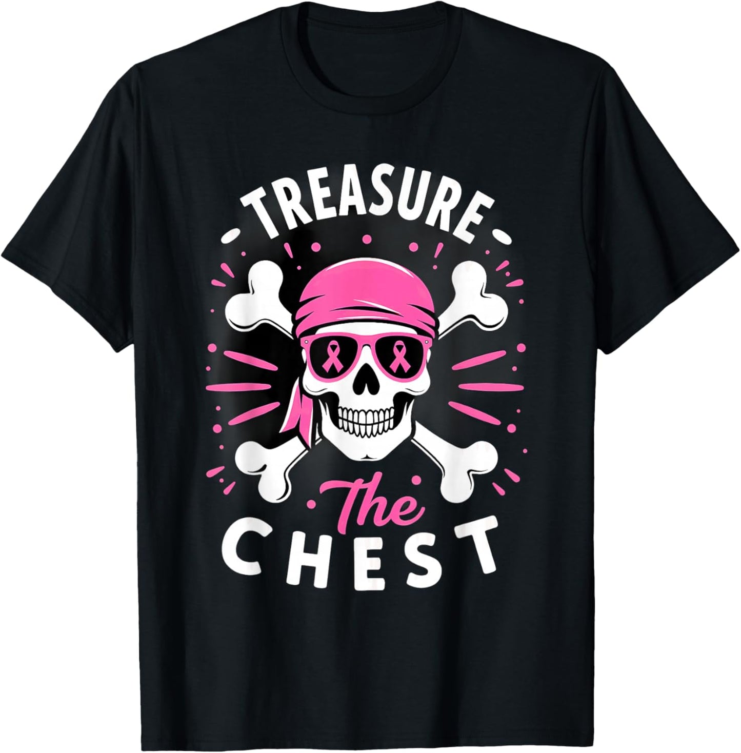 Breast Cancer Awareness Pirate Treasure the Chest T-Shirt - T-Shirt | Black
