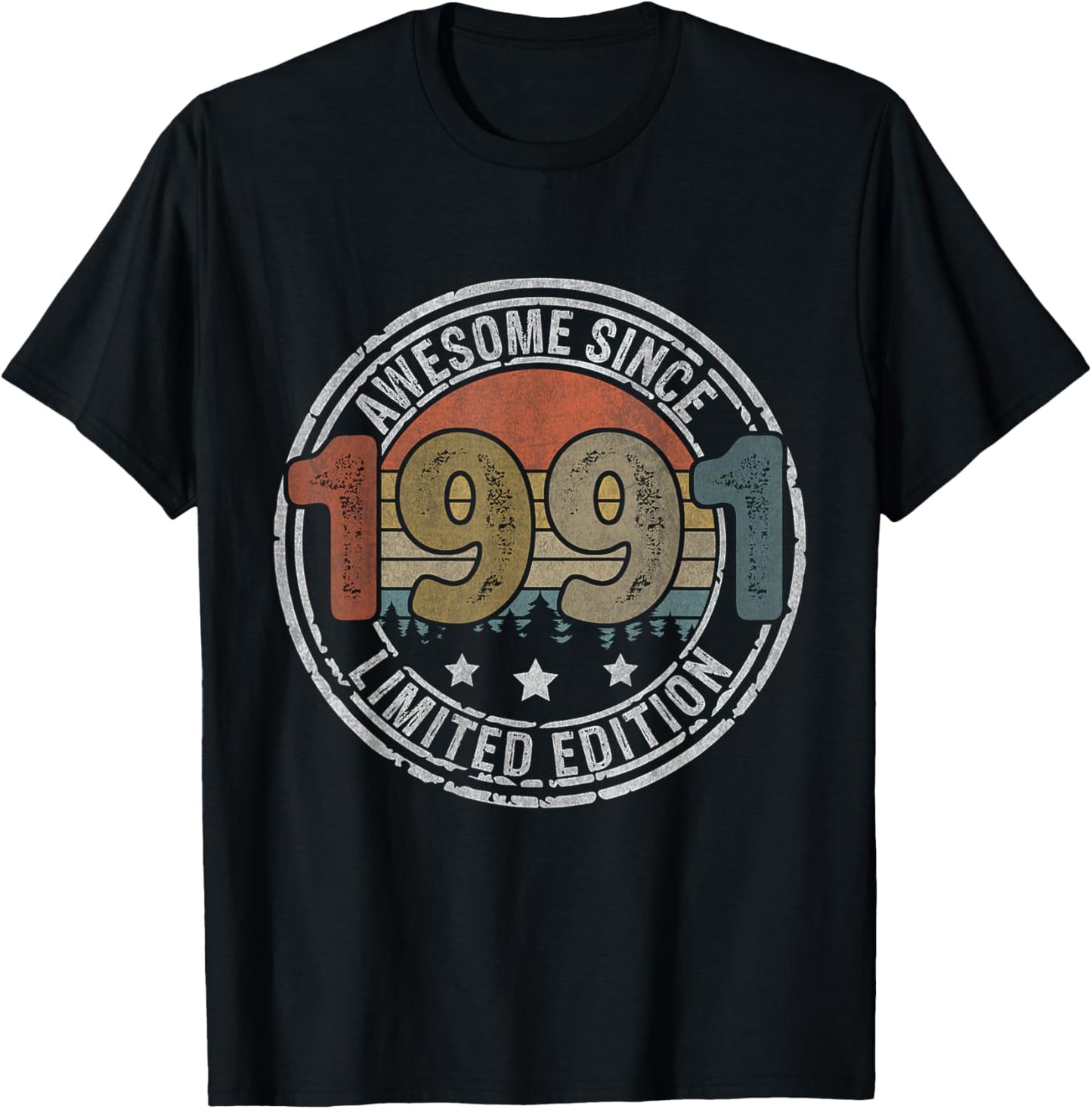 Born in 1991 Shirt Retro Vintage Awesome Since 1991 Birthday T-Shirt - T-Shirt | Black