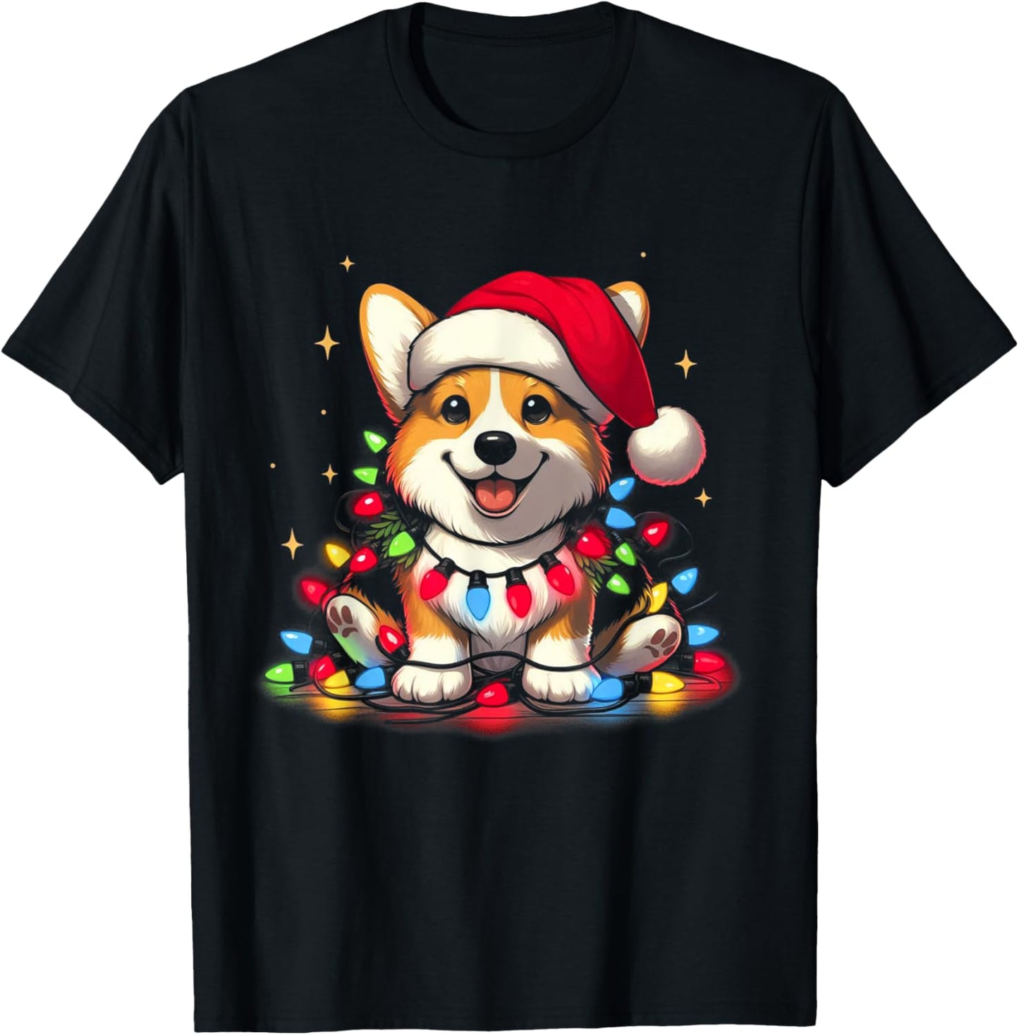 Corgi Santa Christmas Tree Lights Boys Men Corgmas Dog T-Shirt - T-Shirt | Black
