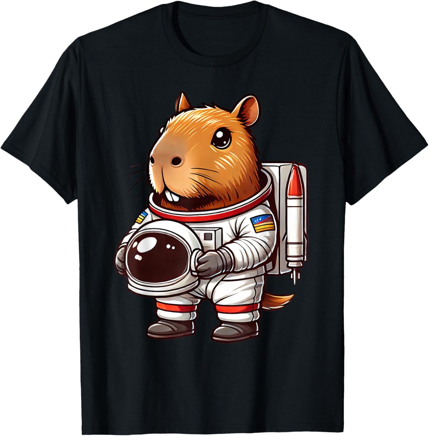 Funny Capybara Astronaut Space Men Women Kids T-Shirt - T-Shirt | Black