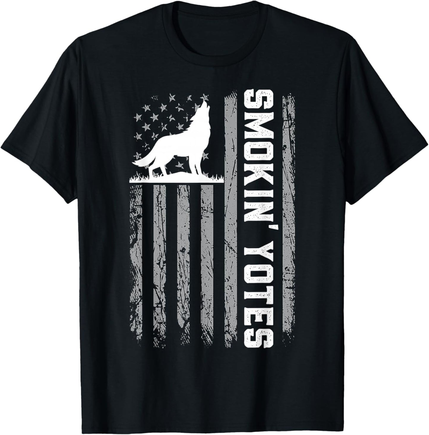 Smokin' Yotes USA Flag Coyote Hunting Patriotic Men Graphic T-Shirt - T-Shirt | Black