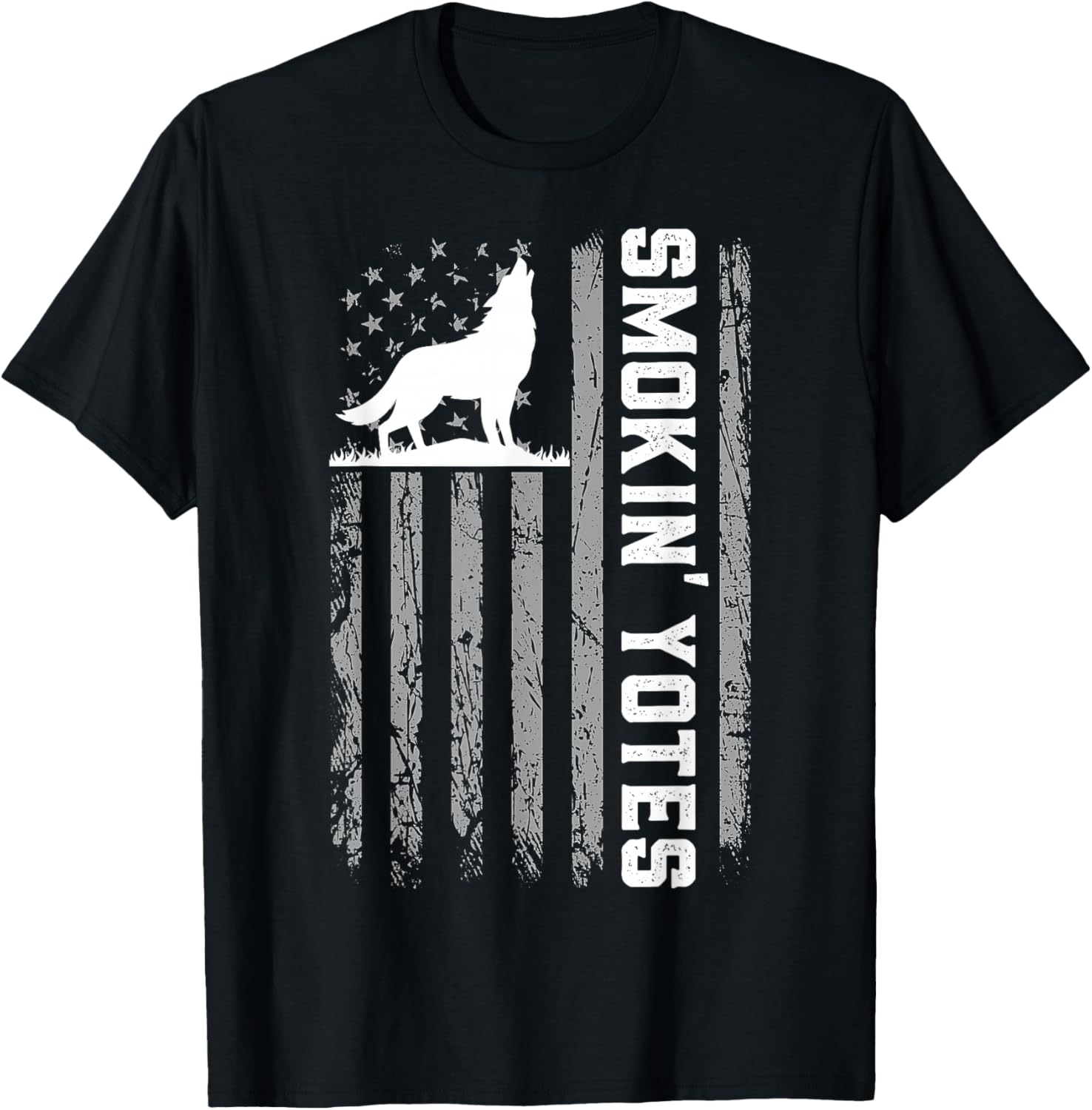 Smokin' Yotes USA Flag Coyote Hunting Patriotic Men Graphic T-Shirt - T-Shirt | Black