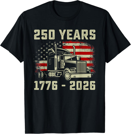 250 Years America 1776-2026 250th USA Flag Patriotic Trucker T-Shirt - T-Shirt | Black