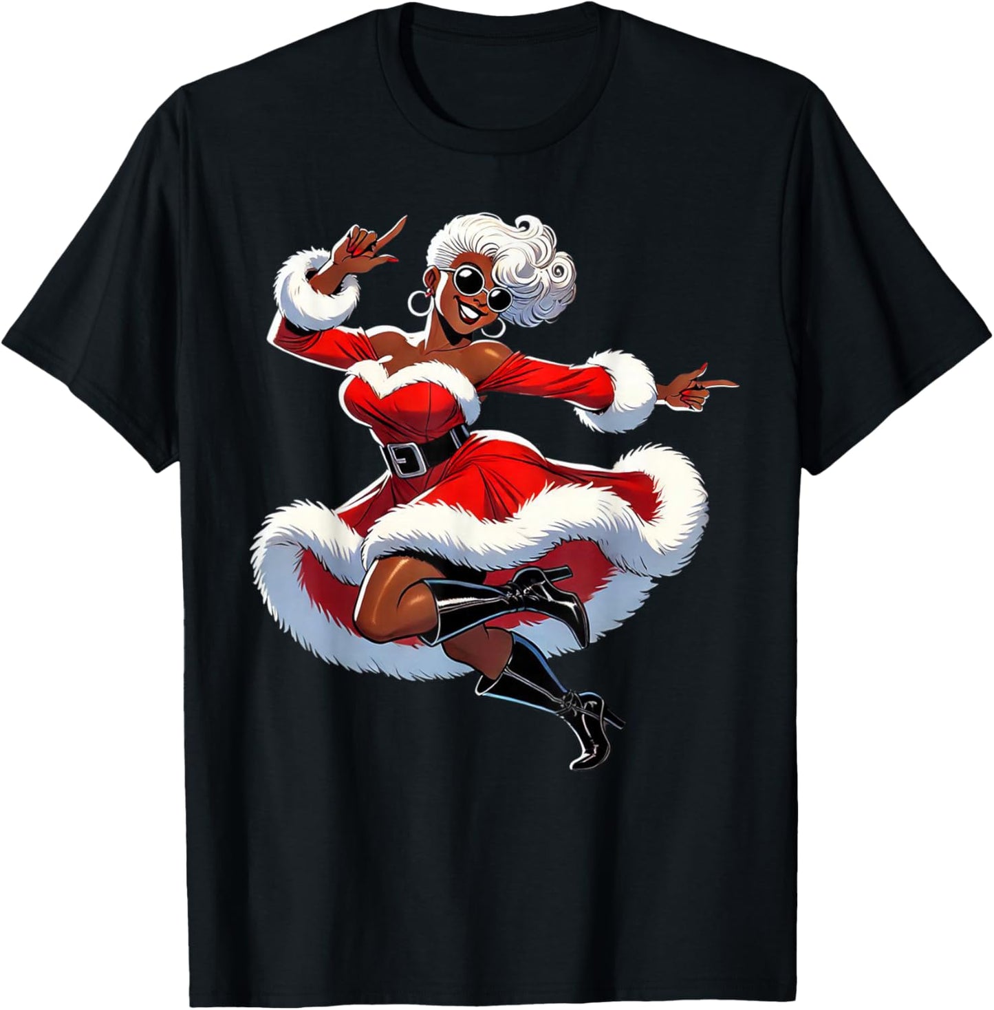 African Santa Wife Dancing African American Christmas T-Shirt - T-Shirt | Black