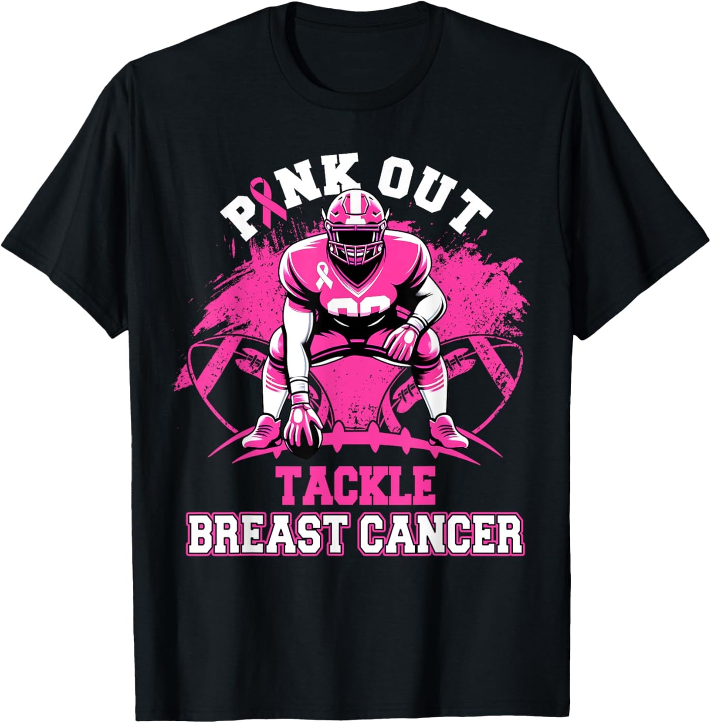 Pink Out Tackle Breast Cancer Awareness American Football T-Shirt - T-Shirt | Black