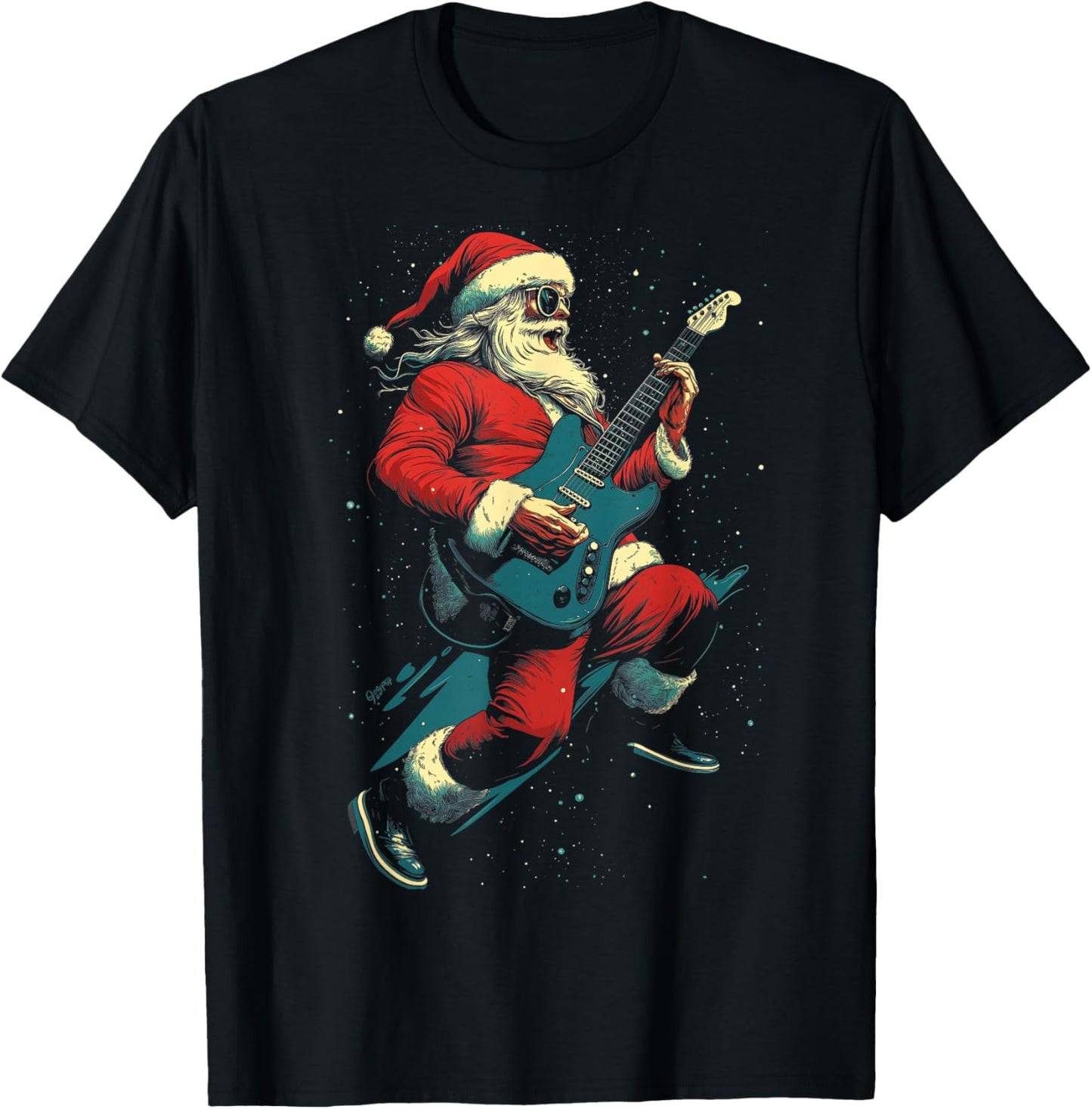 Rocking Christmas Santa Rock and Roll Guitar Lover T-Shirt - T-Shirt | Black