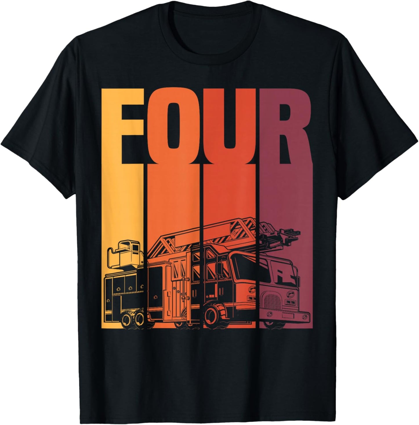 4 Year Old Firefighter Kids Fire Truck 4th Birthday Boy T-Shirt - T-Shirt | Black