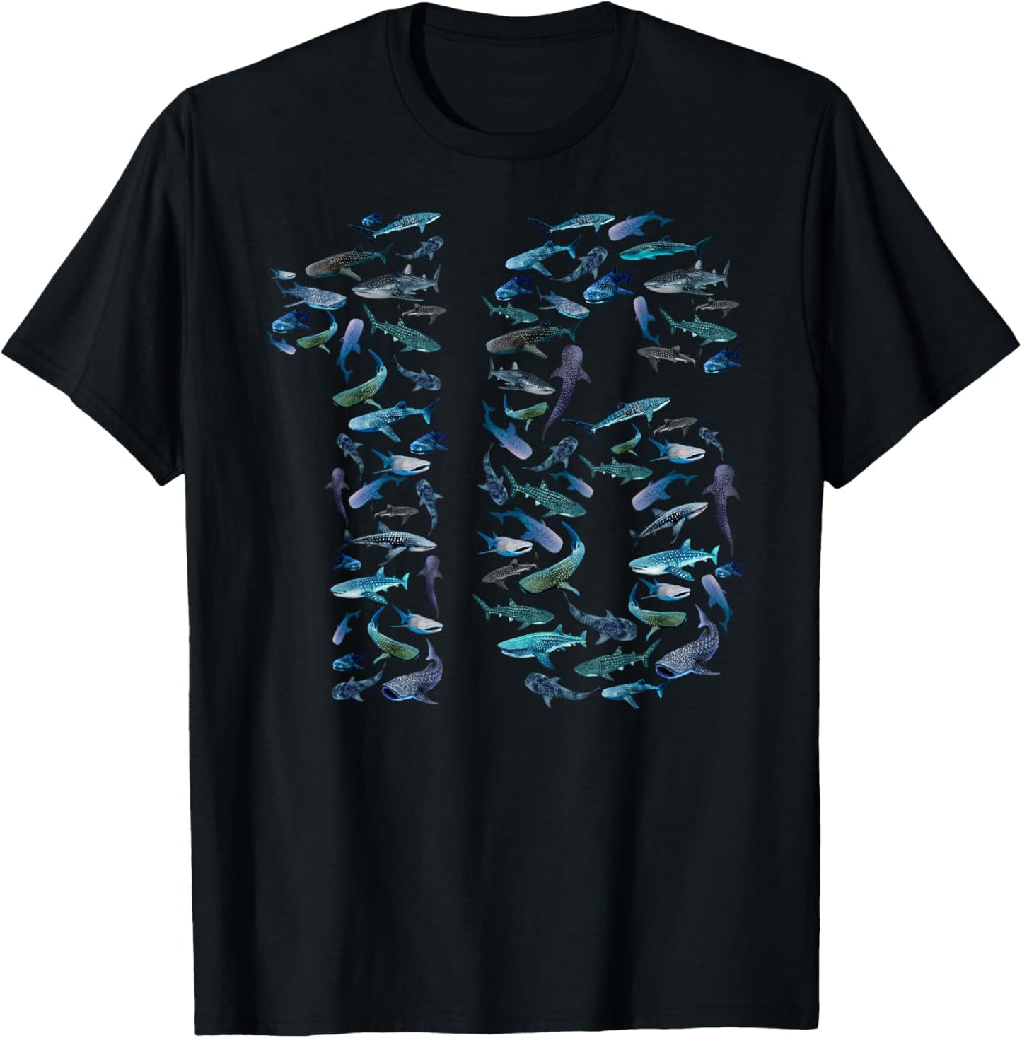 16th Birthday Boy & Girl Sixteen-Year-Old Fish Whale Shark T-Shirt - T-Shirt | Black