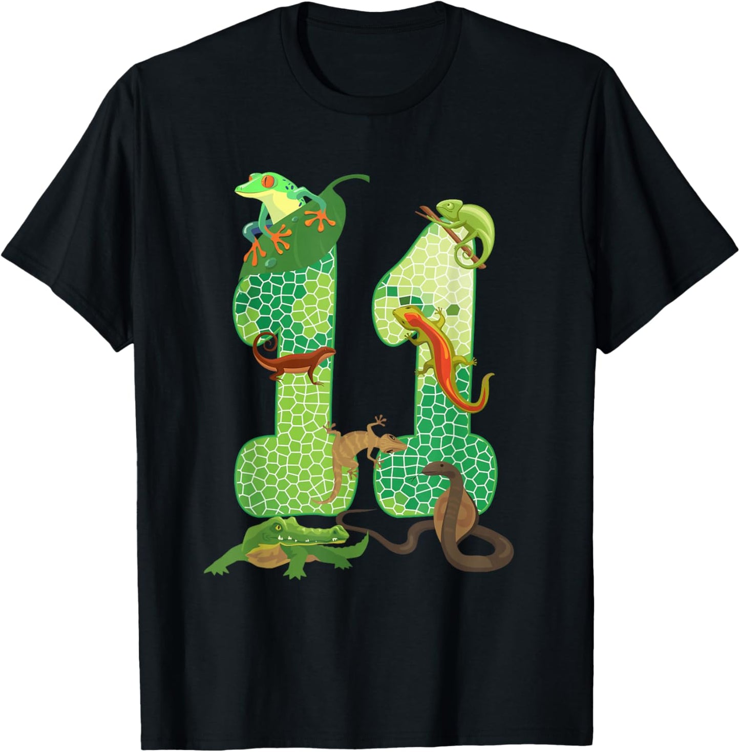 11th Birthday Reptile Themed 11 Year Old Birthday Party T-Shirt - T-Shirt | Black