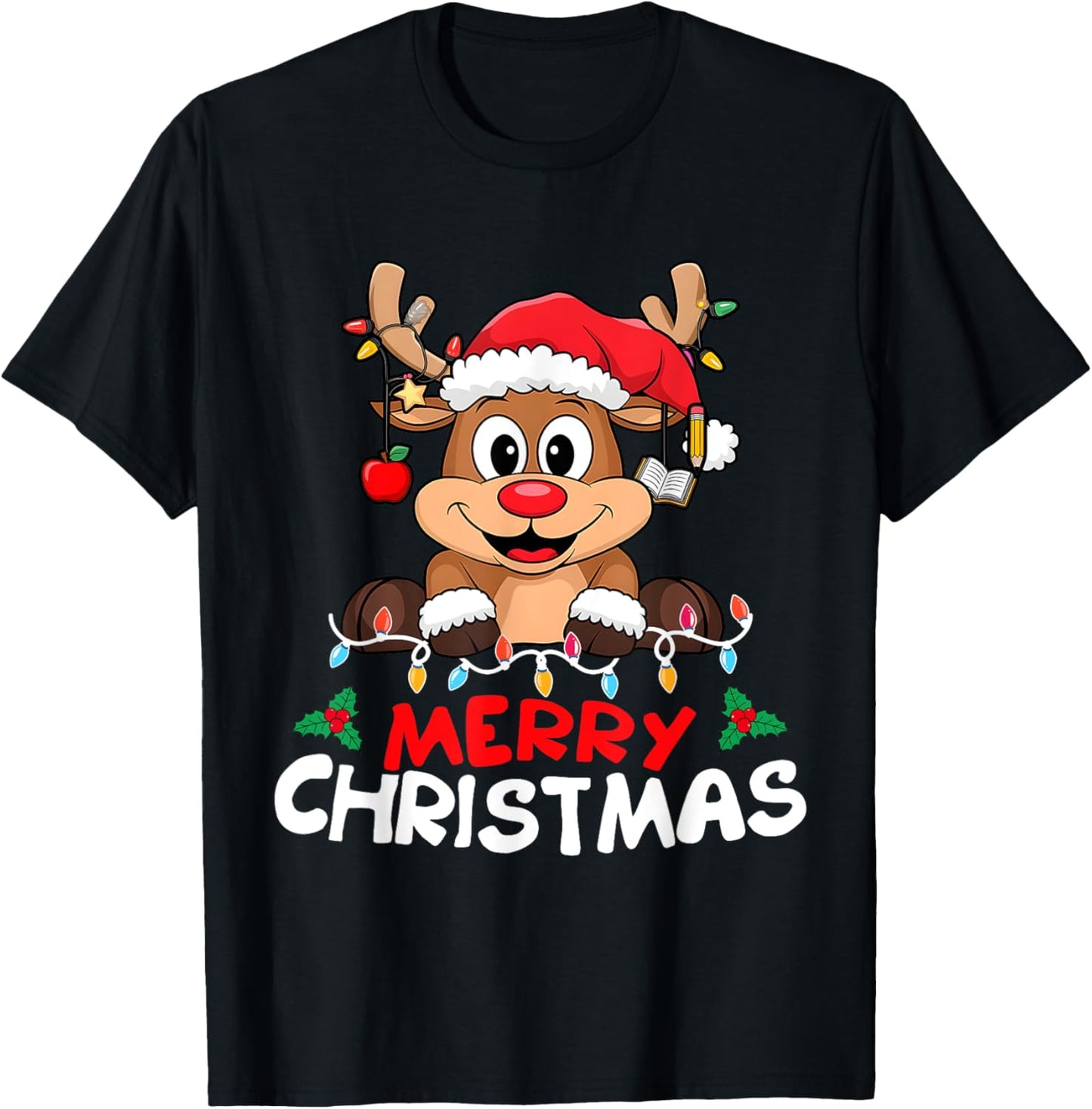 Merry Christmas Reindeer Xmas Family Women Men Funny T-Shirt - T-Shirt | Black