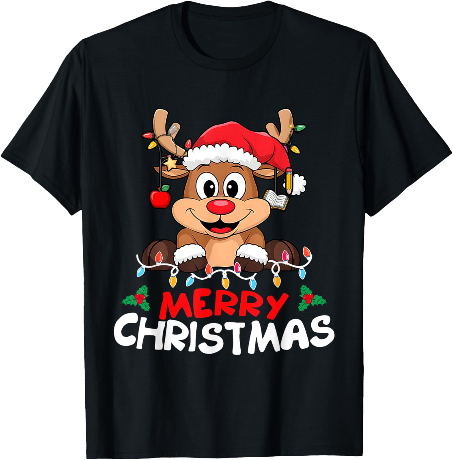 Merry Christmas Reindeer Xmas Family Women Men Funny T-Shirt - T-Shirt | Black