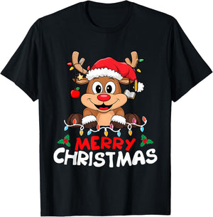 Merry Christmas Reindeer Xmas Family Women Men Funny T-Shirt - T-Shirt | Black