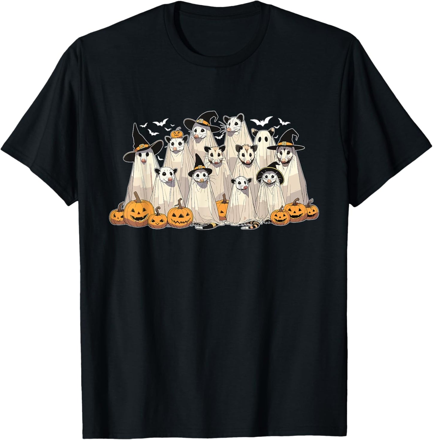 Retro Opossum Ghost Halloween Possum Pumpkin Spooky Season T-Shirt - T-Shirt | Black