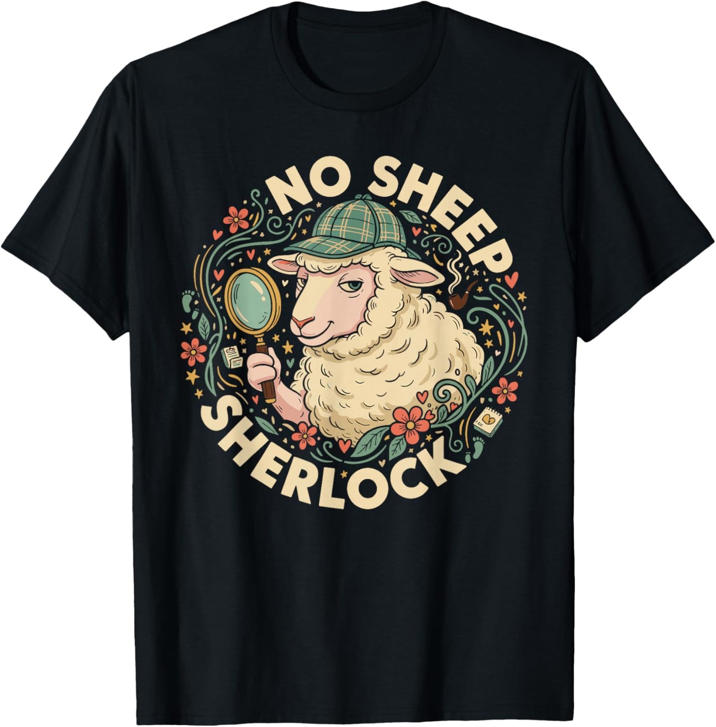 No Sheep Sherlock Funny Detective Design T-Shirt - T-Shirt | Black