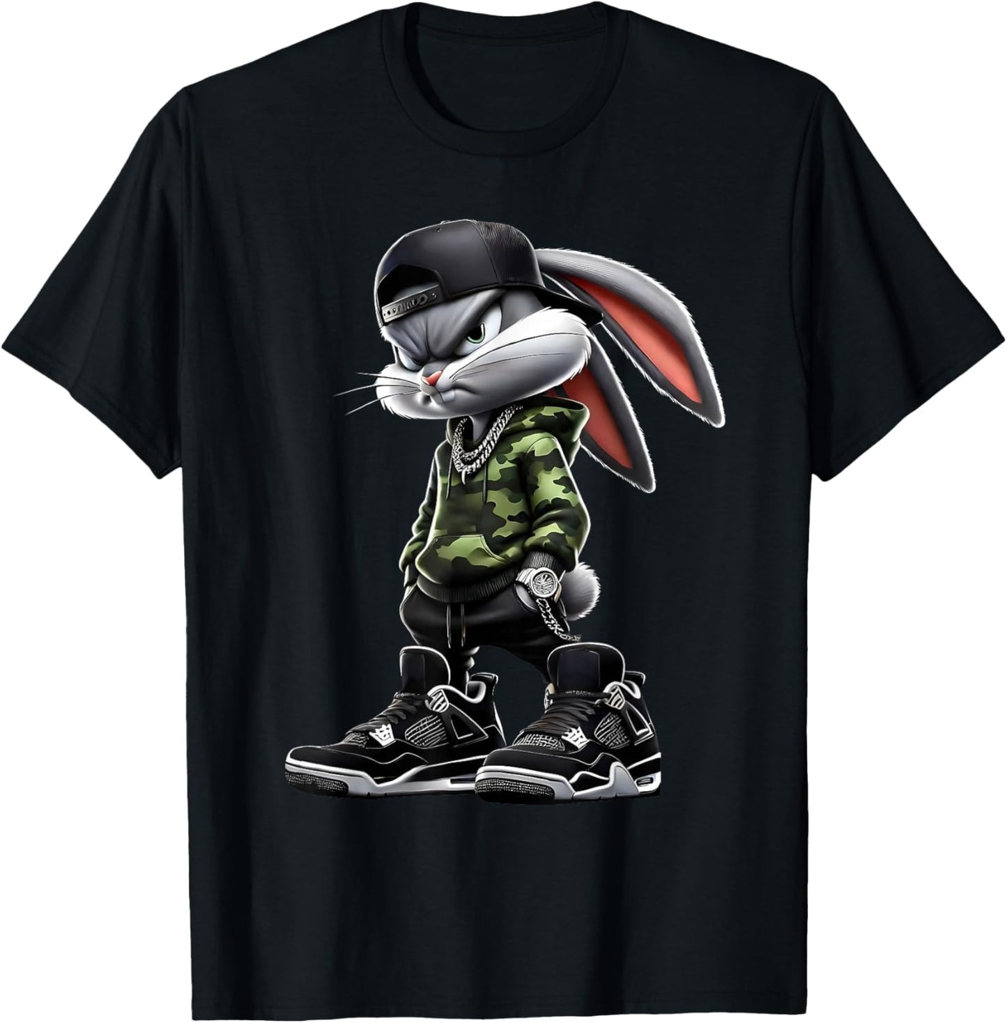 Cool Funny Bunny Rabbit Lovers Happy Easter Retro Trendy T-Shirt - T-Shirt | Black