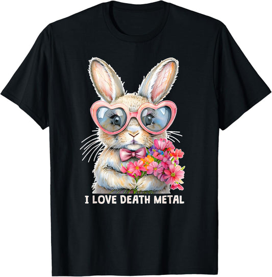 I LOVE DEATH METAL Deathcore Metalcore Funny Angry Bunny T-Shirt - T-Shirt | Black
