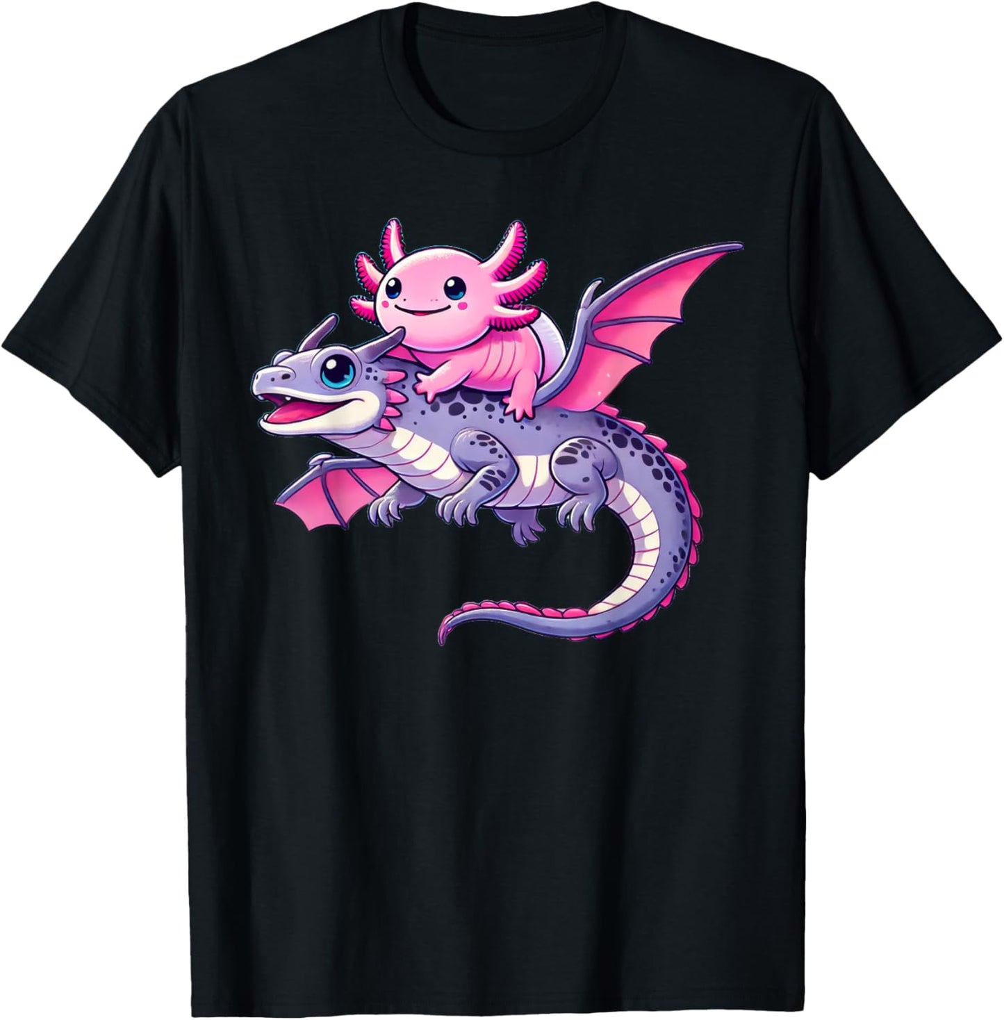 Anime Kawaii Axolotl Dragon T-Shirt - T-Shirt | Black