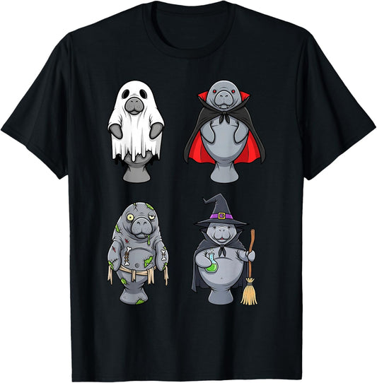 Funny Manatee Ghost Witch Zombie Vampire Halloween Costume T-Shirt - T-Shirt | Black