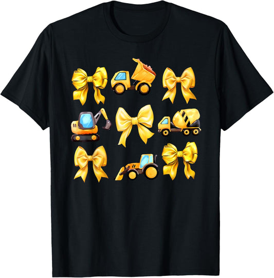 Construction Worker Bow Coquette Funny Women Construction T-Shirt - T-Shirt | Black