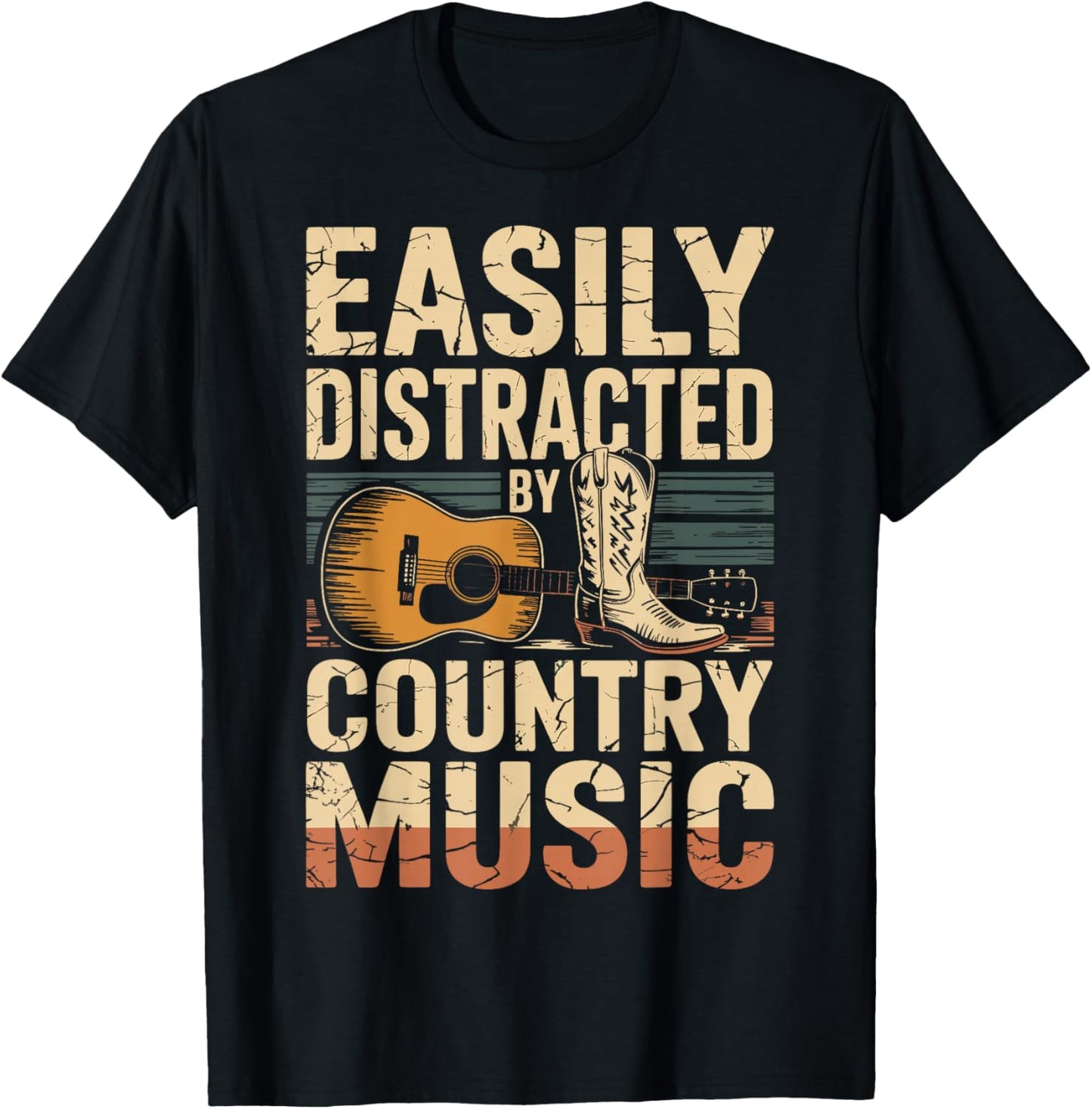 Easily Distracted by Country Music Western Music Shirt T-Shirt - T-Shirt | Black