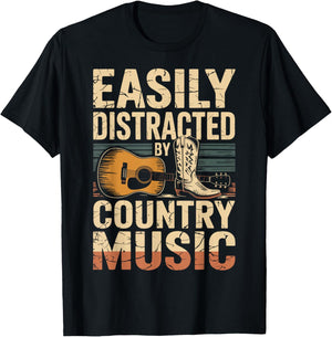 Easily Distracted by Country Music Western Music Shirt T-Shirt - T-Shirt | Black