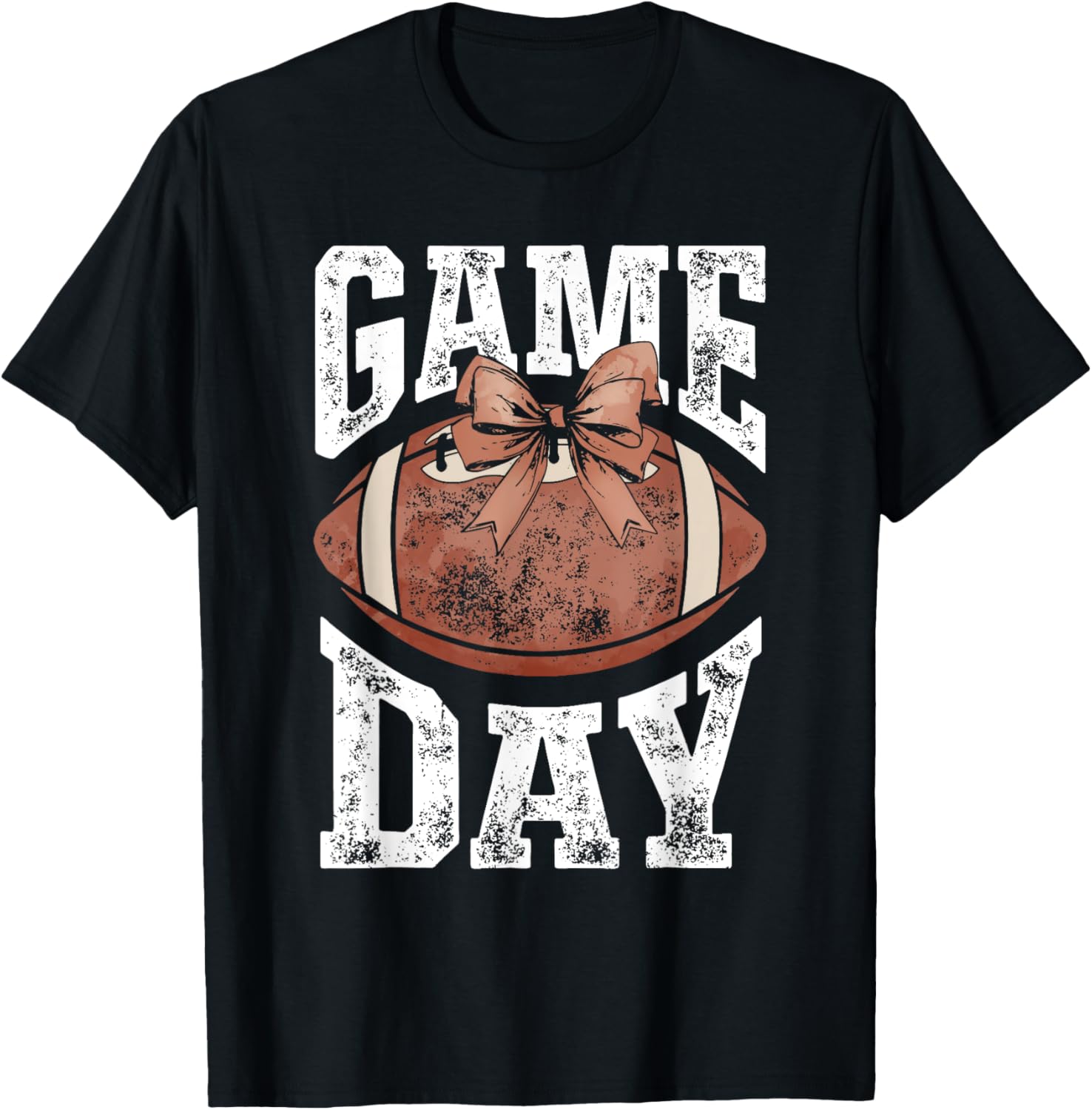 Game Day Football Season Football Bow Girls Women T-Shirt - T-Shirt | Black