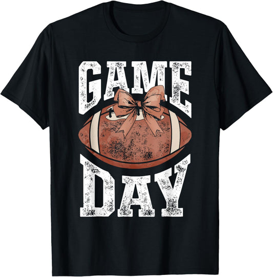 Game Day Football Season Football Bow Girls Women T-Shirt - T-Shirt | Black