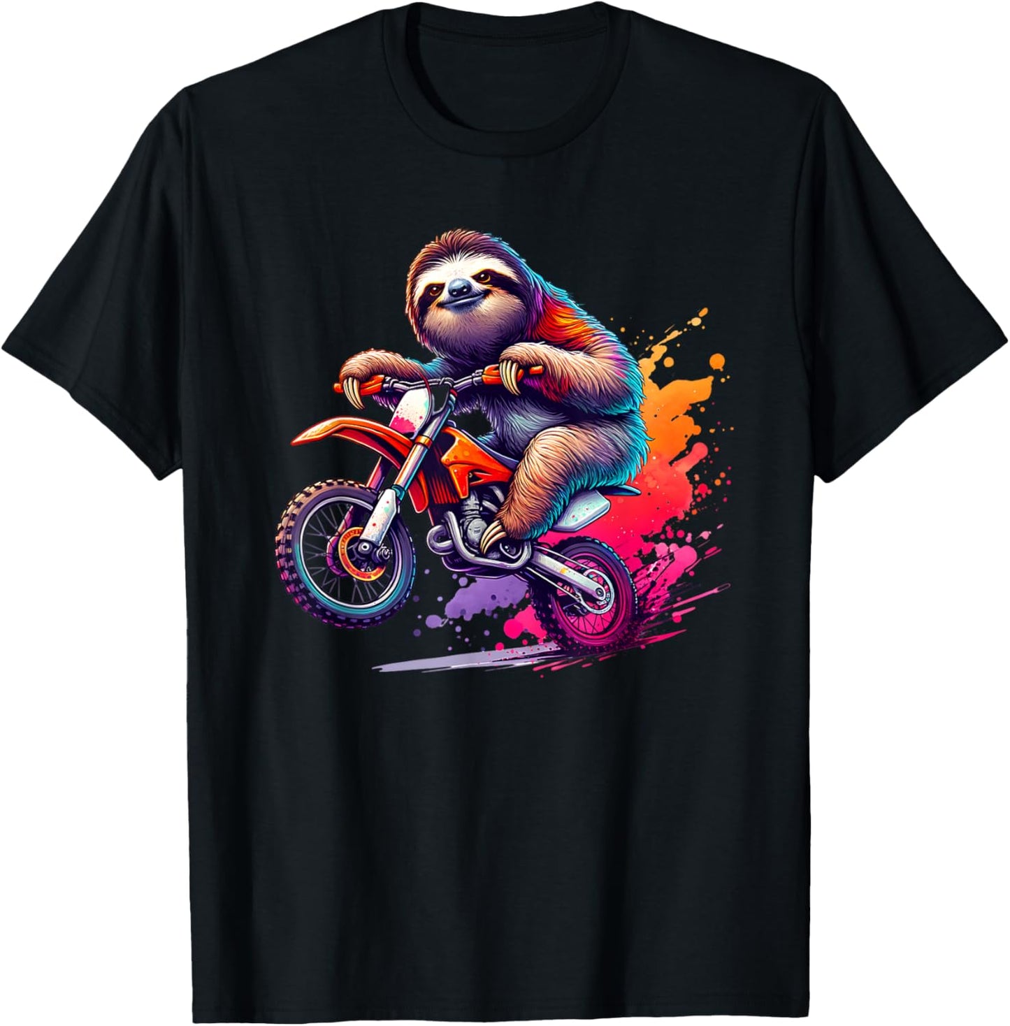 Unique Sloth Riding Motocross Enduro Motorcycle Art T-Shirt - T-Shirt | Black