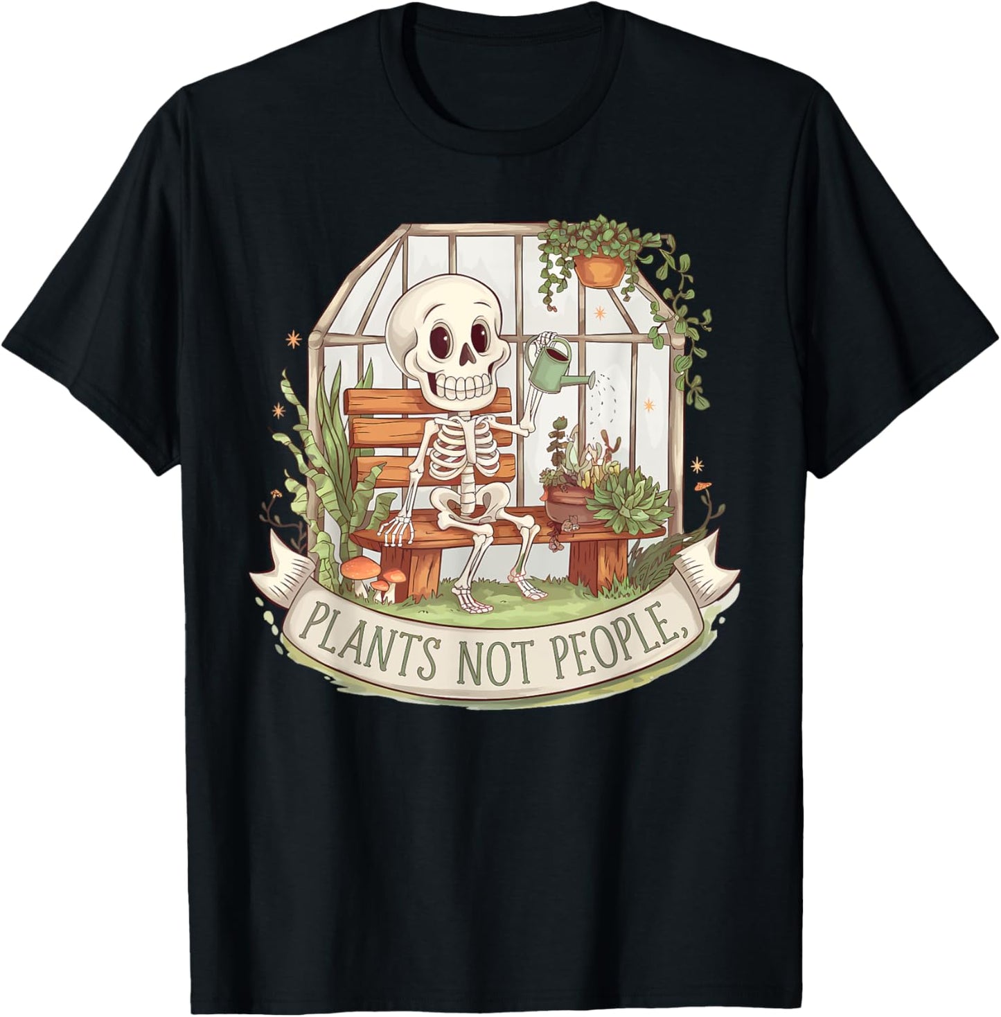Plants Not People Plant Lover Skeleton Gardening Aesthetic T-Shirt - T-Shirt | Black