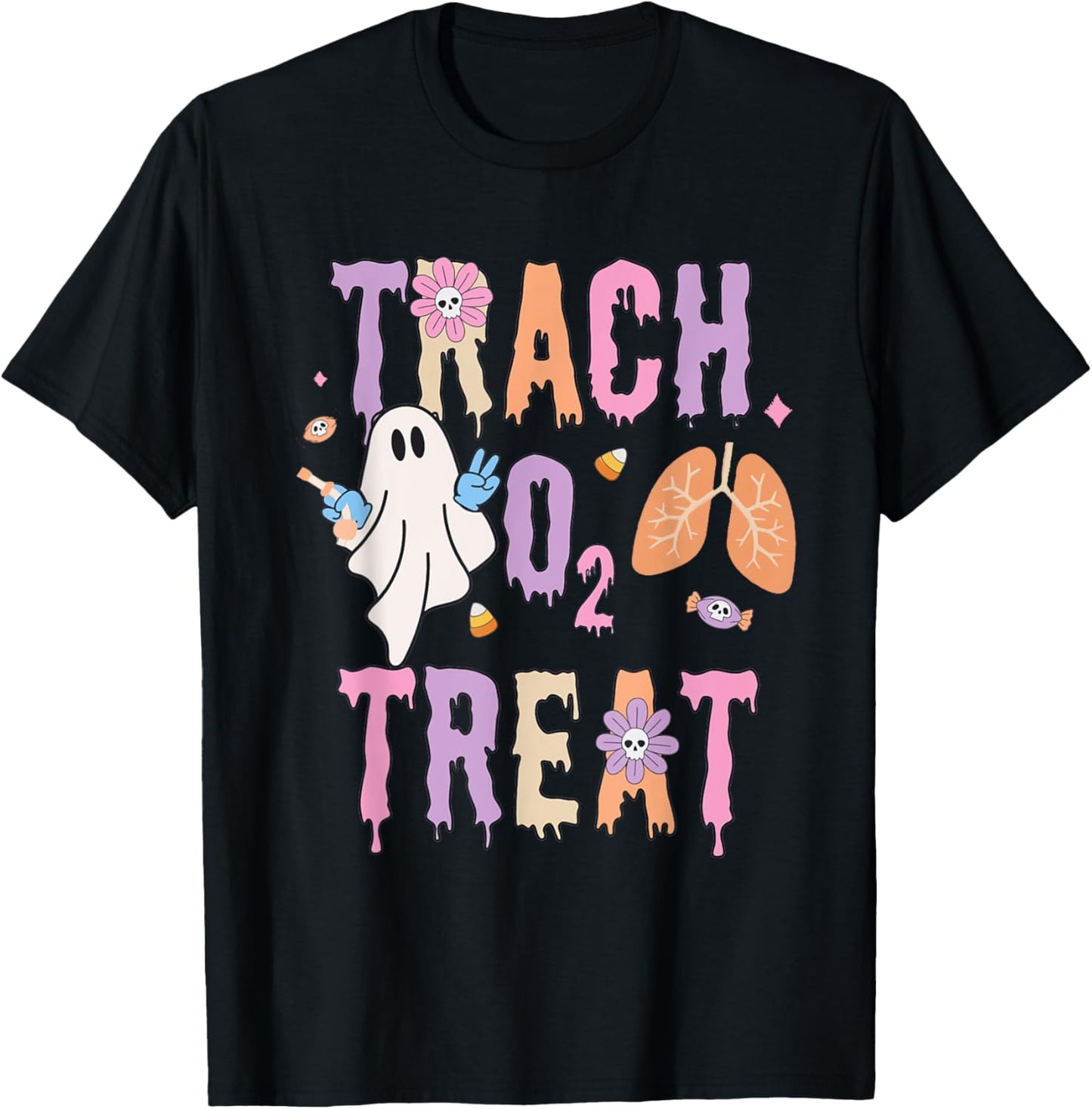 Trach or Treat Halloween Respiratory Therapist Pulmonary T-Shirt - T-Shirt | Black