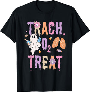 Trach or Treat Halloween Respiratory Therapist Pulmonary T-Shirt - T-Shirt | Black