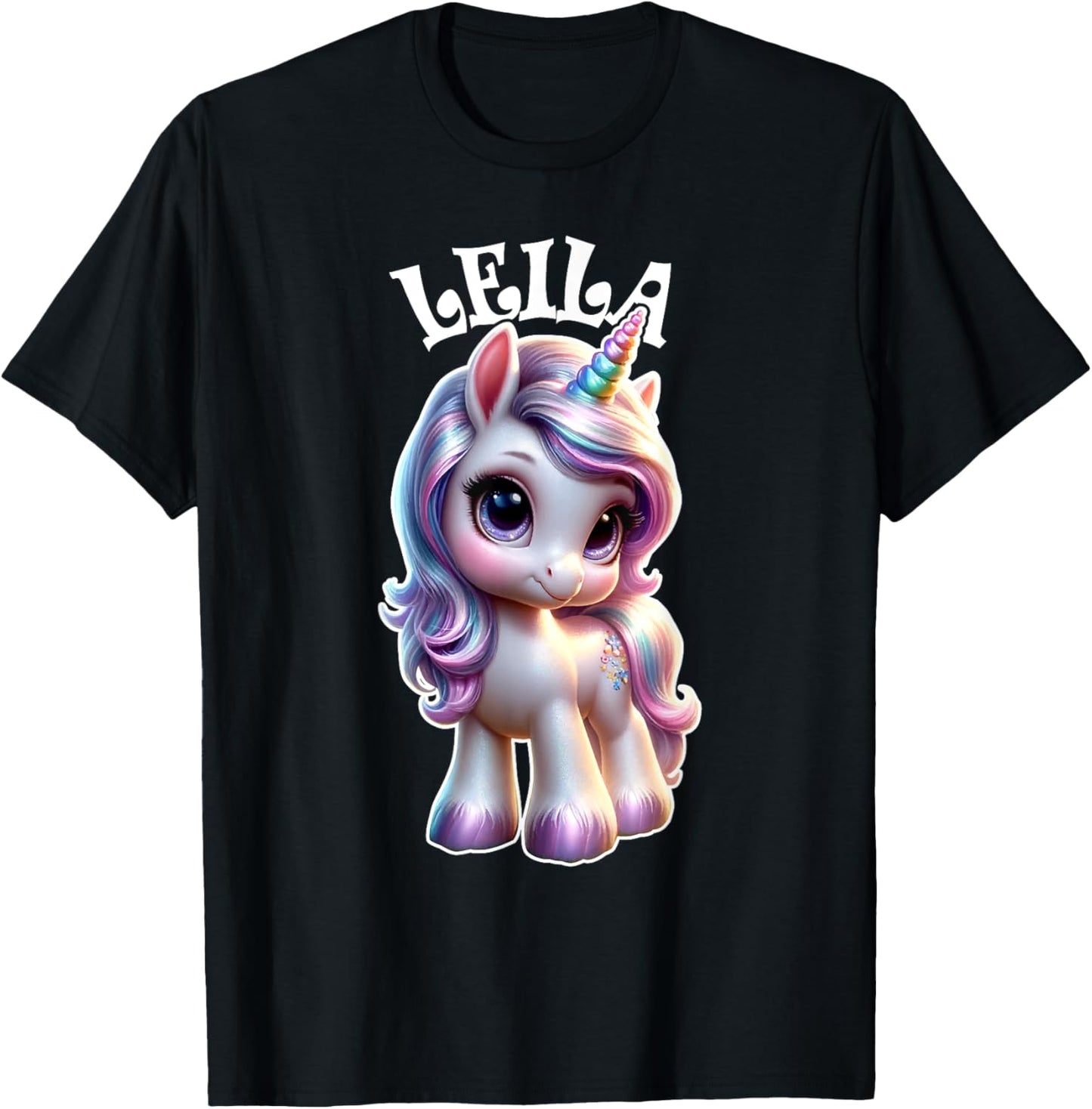 Leila Cute Unicorn Design for Girls Name Leila T-Shirt - T-Shirt | Black