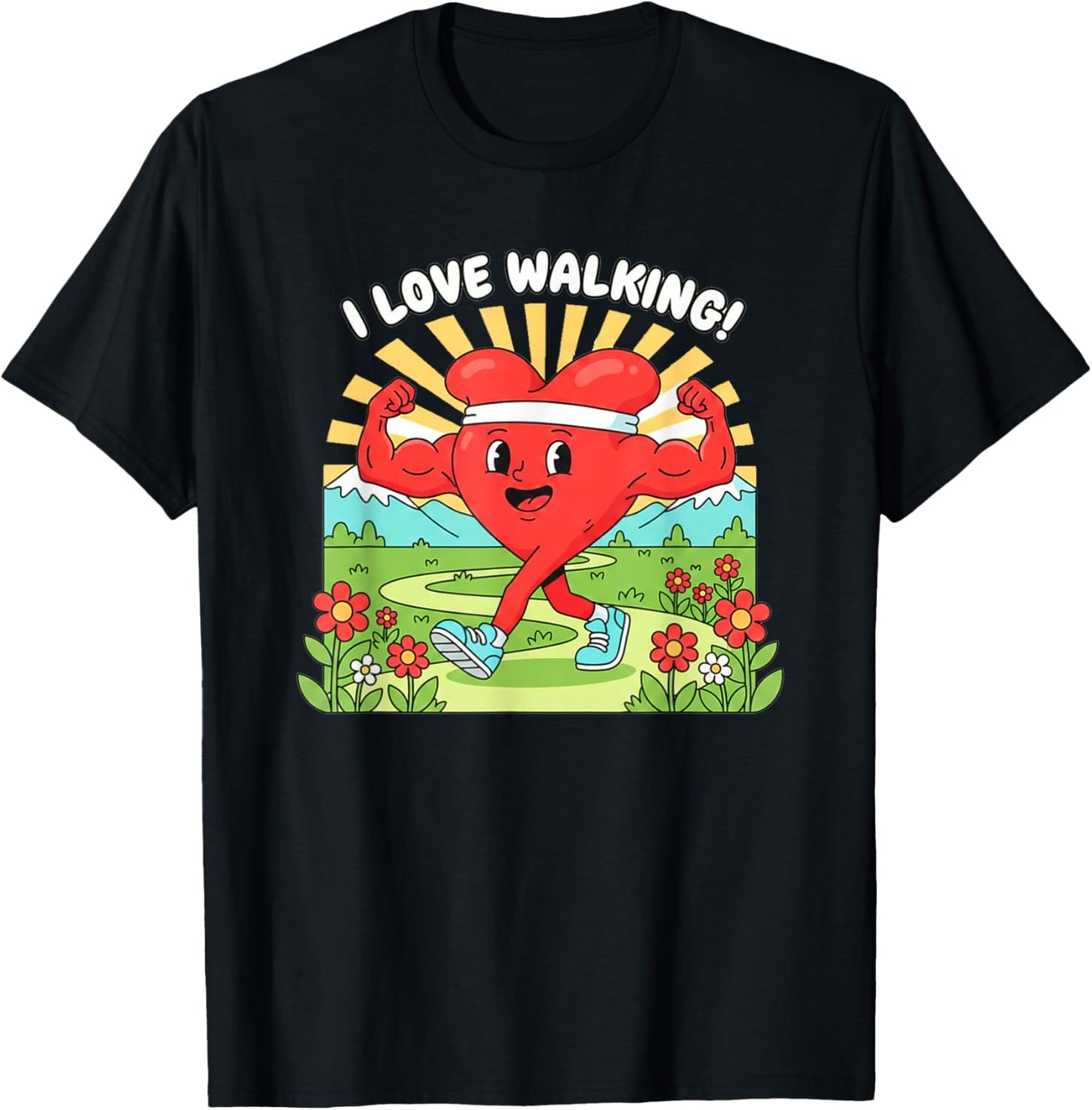 I Love Walking Healthy Heart T-Shirt - T-Shirt | Black