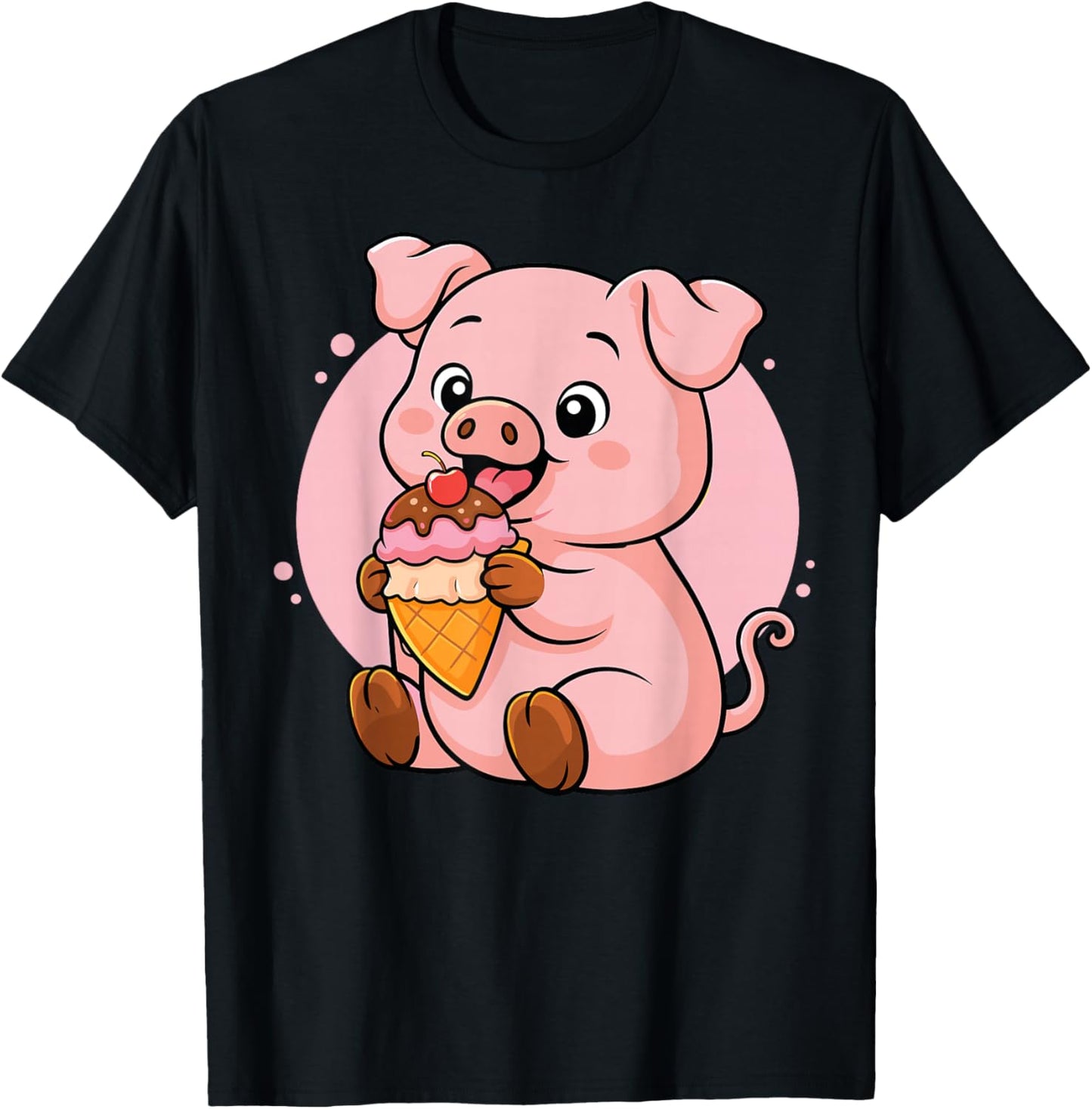 Pig Eating Ice Cream Graphic Boys Girls Pig Lover T-Shirt - T-Shirt | Black