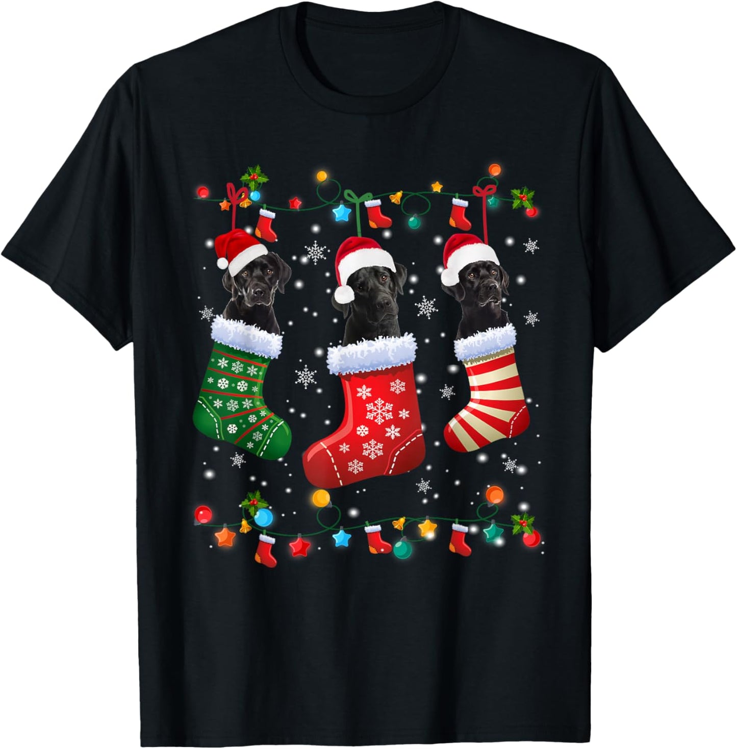 Christmas Socks Pajama Black Lab Labrador Dog Puppy Lover T-Shirt - T-Shirt | Black