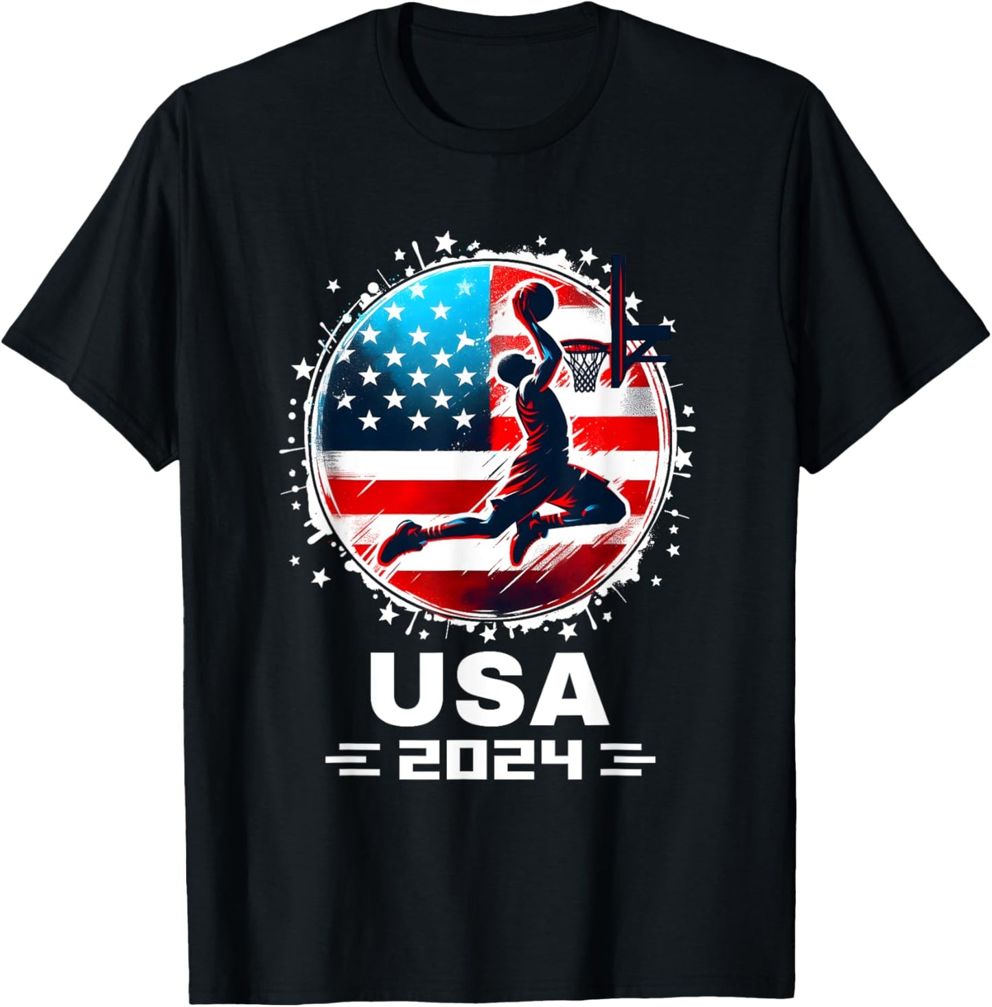 USA Team 2024 United States American Flag Basketball USA T-Shirt - T-Shirt | Black