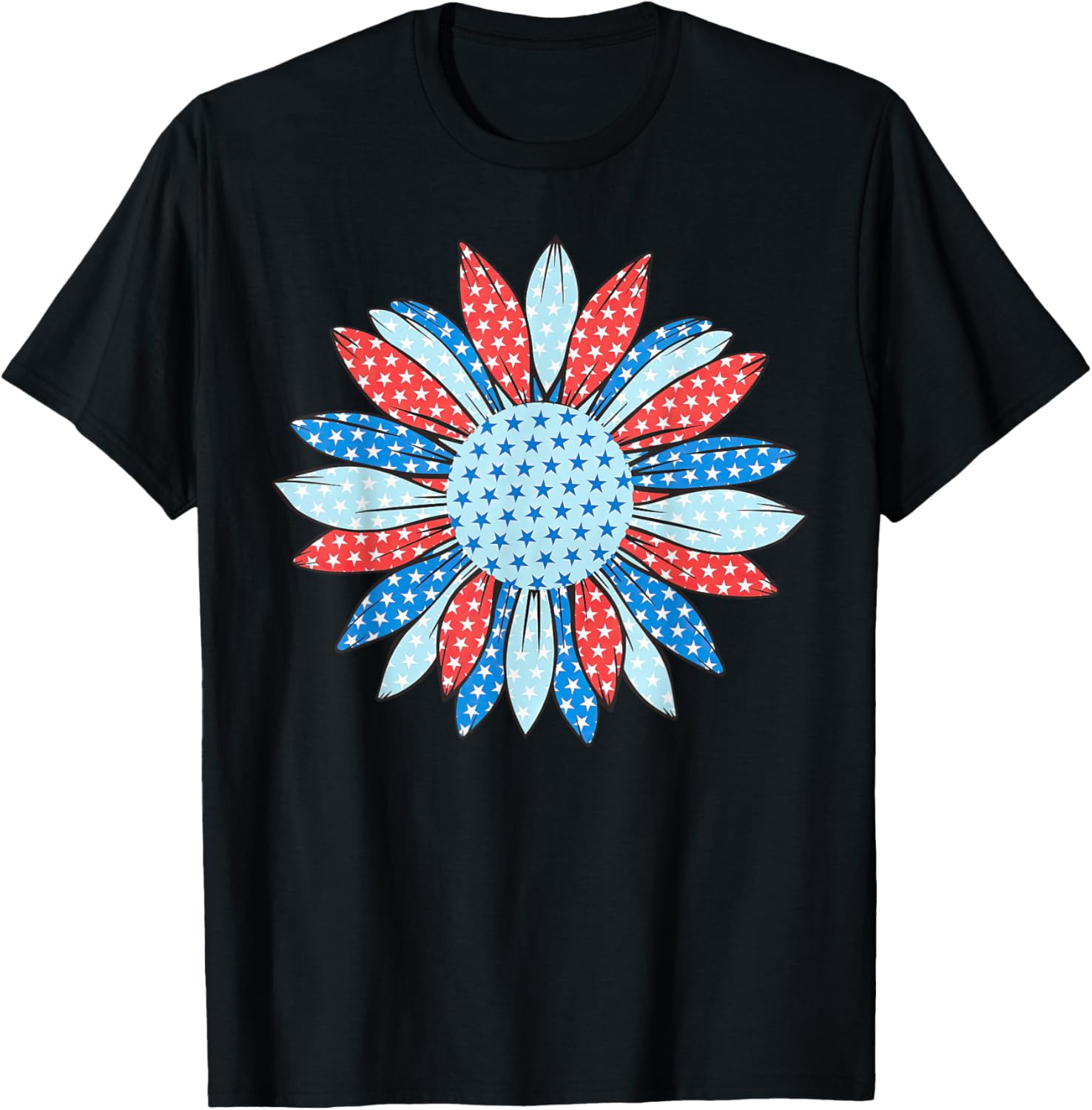 American Flag Sunflower 4th Of July Women Patriotic T-Shirt - T-Shirt | Black