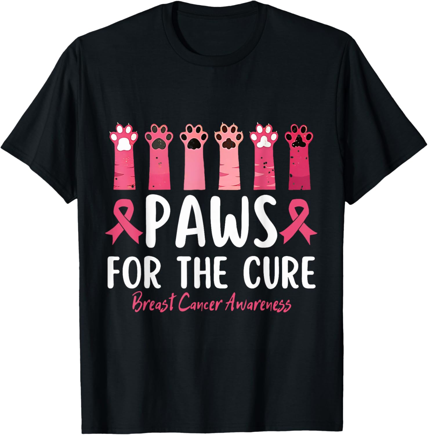 Paws For The Cure Breast Cancer Awareness T-Shirt - T-Shirt | Black