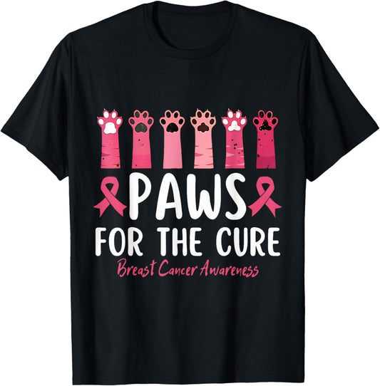 Paws For The Cure Breast Cancer Awareness T-Shirt - T-Shirt | Black