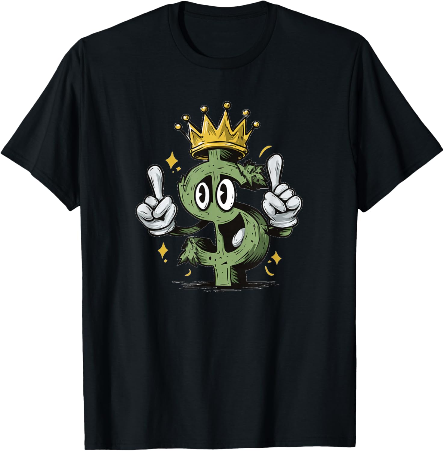 Cool Cartoon Dollar Sign with Crown for Adults and Kids T-Shirt - T-Shirt | Black