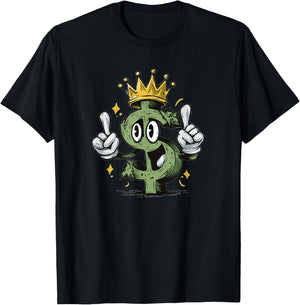Cool Cartoon Dollar Sign with Crown for Adults and Kids T-Shirt - T-Shirt | Black