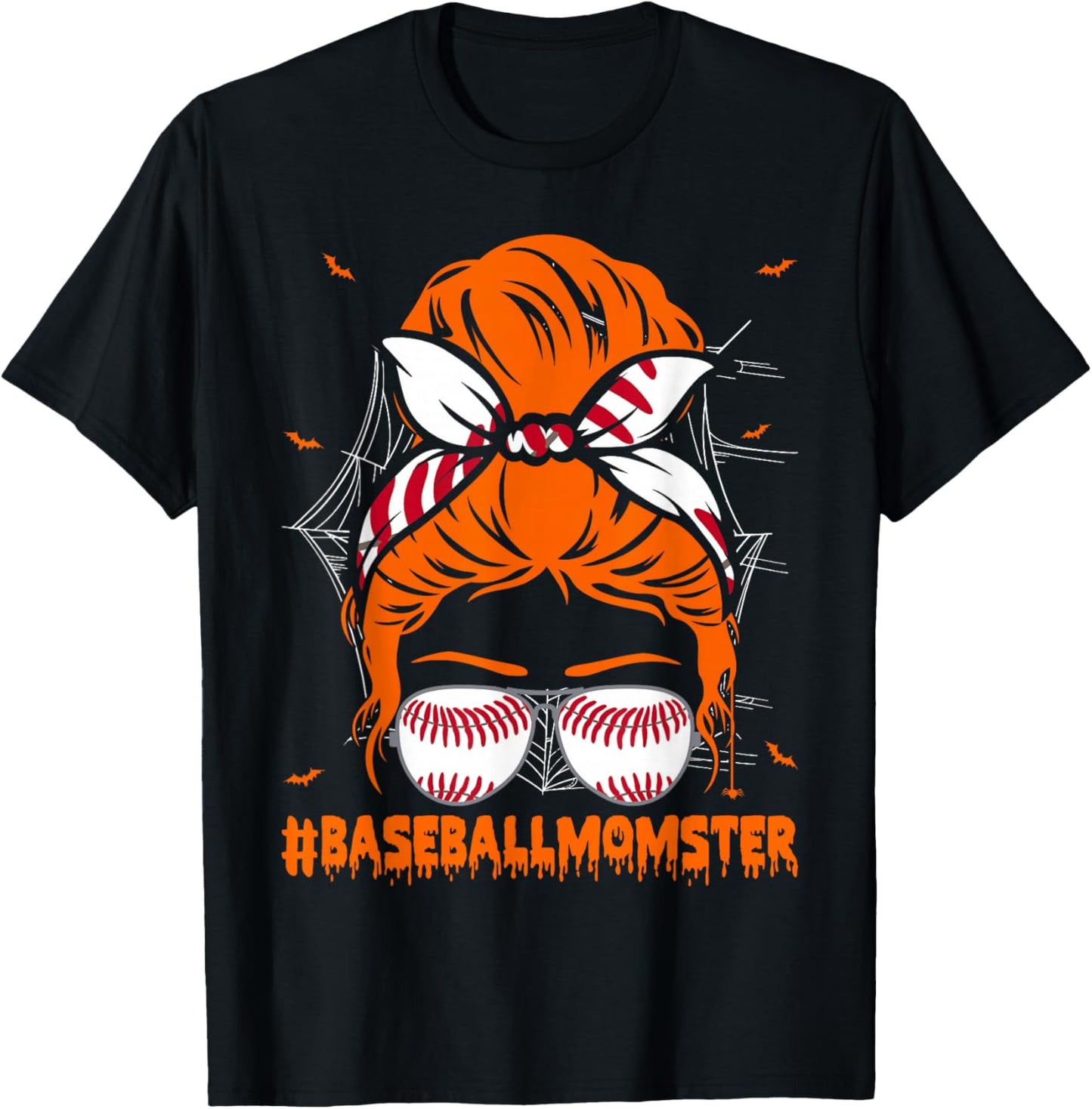 Baseball Momster Halloween Mom Messy Bun T-Shirt - T-Shirt | Black